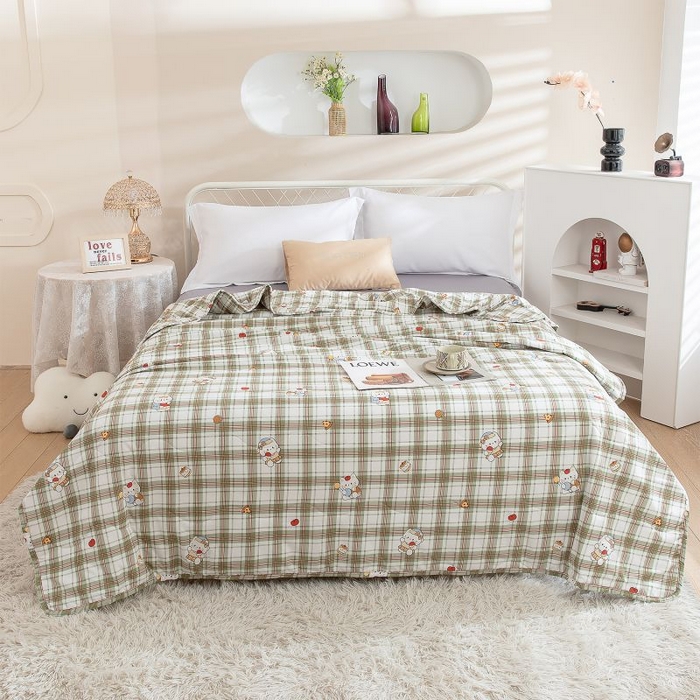 91家纺网 家纺一手货源 找家纺 乐居家纺 2025新款水洗棉夏被波浪款包边夏凉被被子被芯 甜心猫