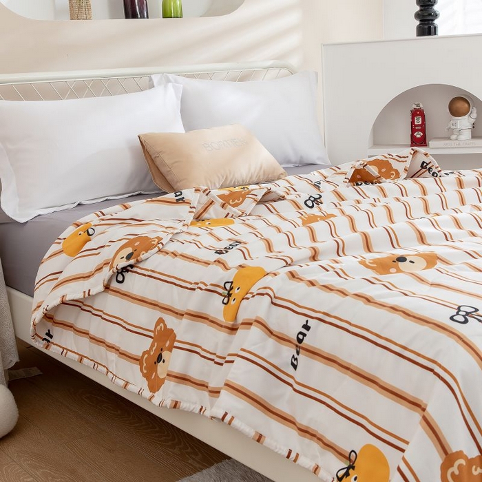 91家纺网 家纺一手货源 找家纺 乐居家纺 2025新款水洗棉夏被波浪款包边夏凉被被子被芯 杰克熊