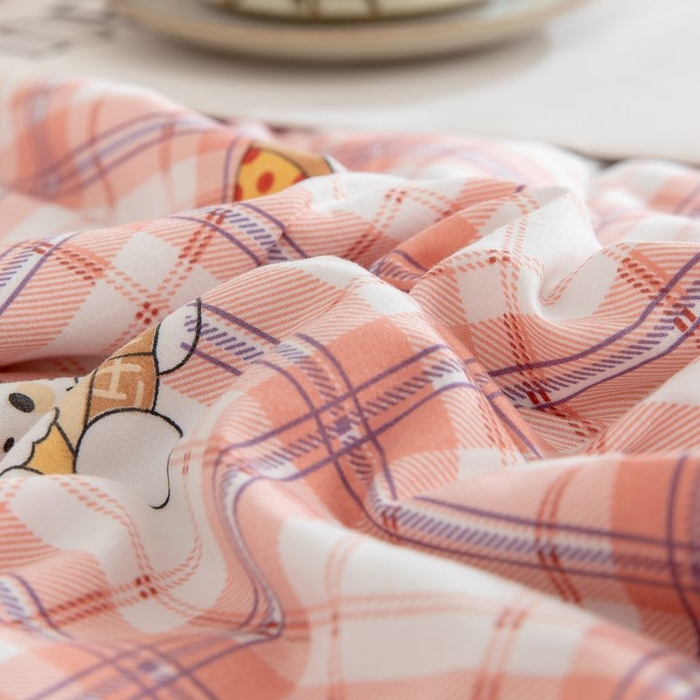 91家纺网 家纺一手货源 找家纺 乐居家纺 2025新款水洗棉夏被波浪款包边夏凉被被子被芯 彩虹格纹猫