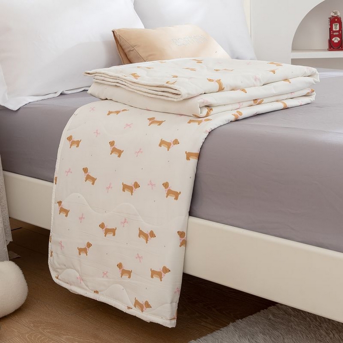 91家纺网 家纺一手货源 找家纺 乐居家纺 2025新款水洗棉夏被波浪款包边夏凉被被子被芯 汪汪派对