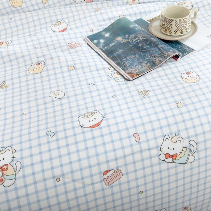 91家纺网 家纺一手货源 找家纺 乐居家纺 2025新款水洗棉夏被波浪款包边夏凉被被子被芯 面包猫咪