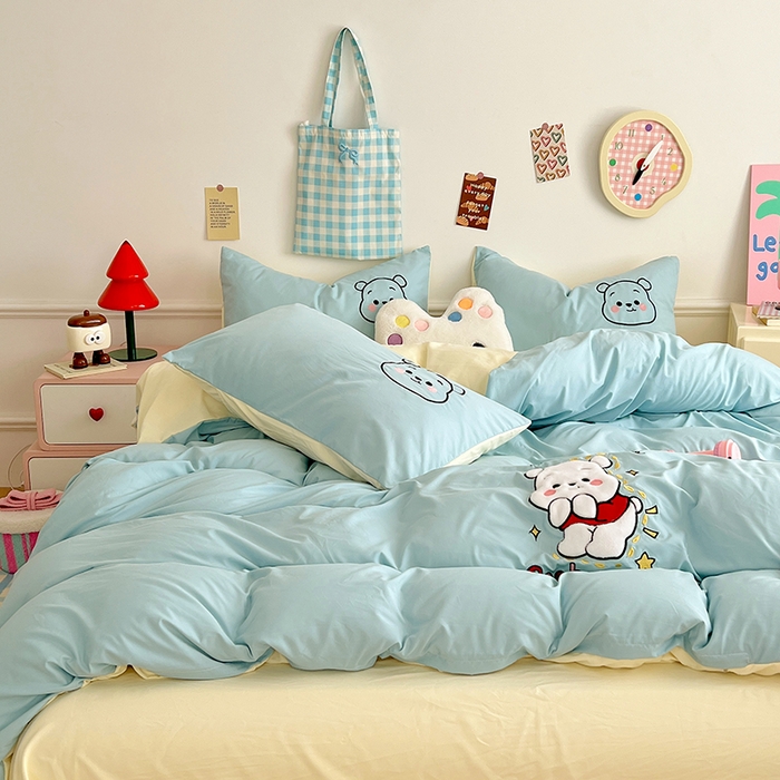 91家纺网 家纺一手货源 找家纺 （总）缦纱 2025新款水洗棉卡通贴布绣四件套