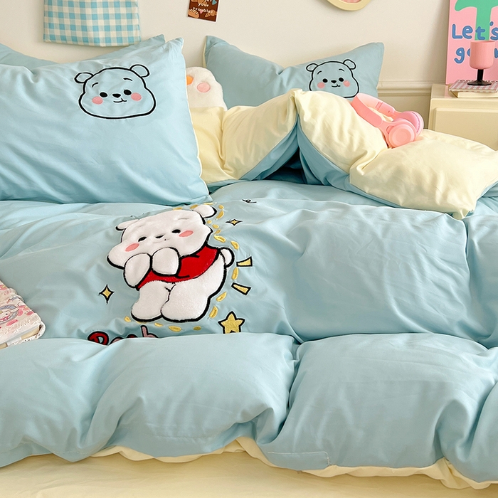 91家纺网 家纺一手货源 找家纺 （总）缦纱 2025新款水洗棉卡通贴布绣四件套