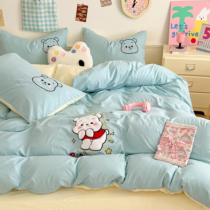 91家纺网 家纺一手货源 找家纺 （总）缦纱 2025新款水洗棉卡通贴布绣四件套