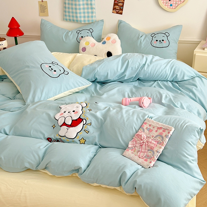 91家纺网 家纺一手货源 找家纺 （总）缦纱 2025新款水洗棉卡通贴布绣四件套