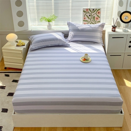 凯磊2025新款老粗布印花单品床笠床笠单件 浅蓝格韵