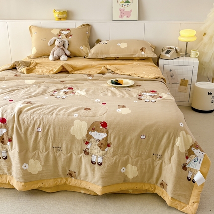 宝薇家纺2025新款超柔云朵棉糯糯棉云感水洗棉夏被四件套软萌妹子