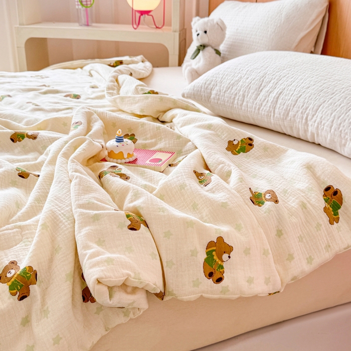 91家纺网 家纺一手货源 找家纺 （总）薇玛仕 2025新款A类全棉双层皱皱纱印花款大豆夏凉被空调被儿童被被子被芯