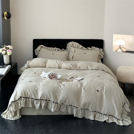 名品优仓 2025新款纯棉水洗棉双层纱提花韩版花边四件套-颜可 颜可一青瓷绿