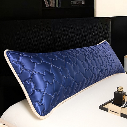 梦舒羽 2025新款夏季冰丝凉感夹棉枕套双人情侣枕头套加长加厚枕芯套1.5m内胆套 夹棉加厚-深海蓝