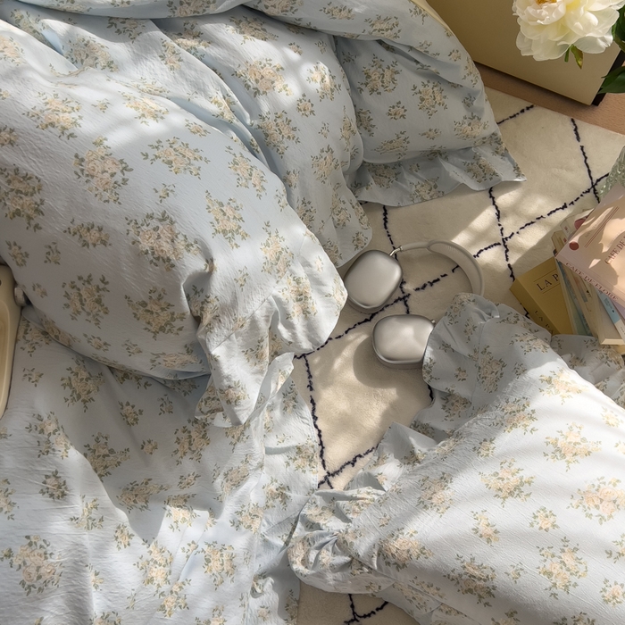 91家纺网 家纺一手货源 找家纺 希丞家居 2025新款云感提花双层纱花边四件套 小香芝士