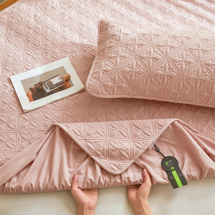 91家纺网 家纺一手货源 找家纺 3C 2025全棉蚕丝蛋白夹棉床笠 天星花-樱花粉