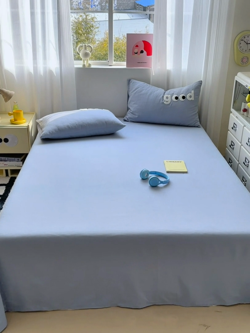 91家纺网 家纺一手货源 找家纺 丽涵家纺 2025新款全棉大雁纹单品床单床单三件套 good月光蓝