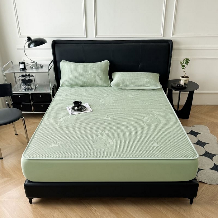 91家纺网 家纺一手货源 找家纺 卡罗兰 2025新款豆豆凉席PE提花豆豆席奶牛系列-床笠款 绿色