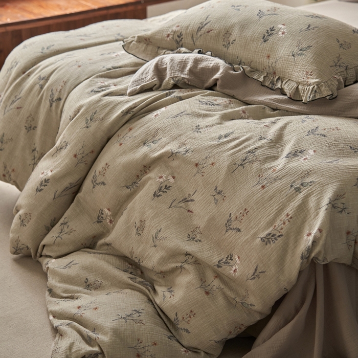 91家纺网 家纺一手货源 找家纺 安莱生活2025年新款全棉精梳棉双层纱绉纱数码印花四件套及夏凉被系列3 织麦-咖