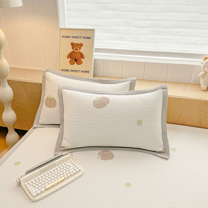 91家纺网 家纺一手货源 找家纺 绣女坊 2025新款冰豆豆提花凉席三件套 南瓜