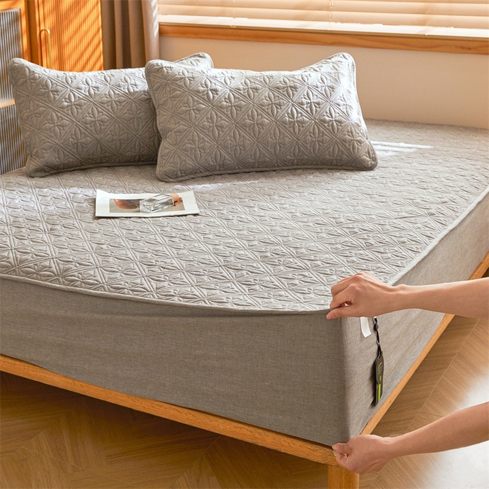 91家纺网 家纺一手货源 找家纺 3C 2025全棉蚕丝蛋白夹棉床笠 天星花-星辰灰