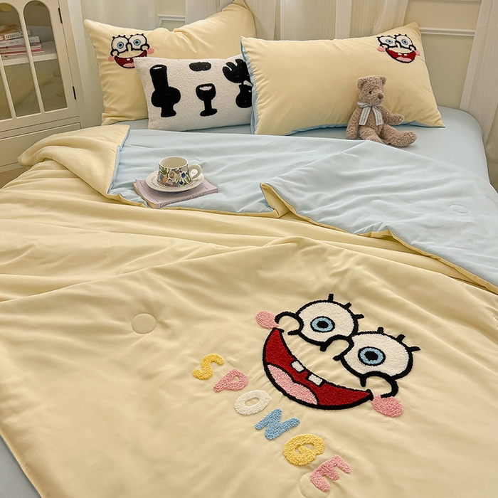 91家纺网 家纺一手货源 找家纺 眠帛家居 2025新款A类水洗皱皱纱毛巾绣夏被四件套 绵小宝