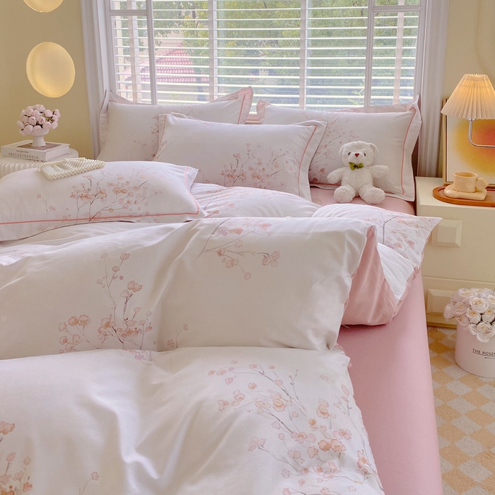 91家纺网 家纺一手货源 找家纺 星期三  2025年4月新款铂金全棉纯棉13372四件套 加微信有会员价 棠影寻-粉