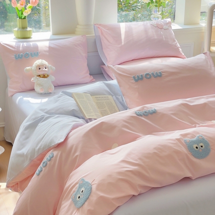 锦觅家纺  2025新款奶油小清新毛巾绣全棉纯棉四件套-风格一（专版散花必须控价） 甜心小猫