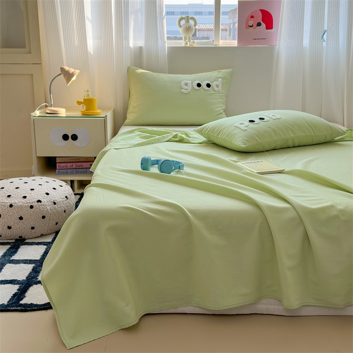 91家纺网 家纺一手货源 找家纺 丽涵家纺 2025新款全棉大雁纹单品床单床单三件套 good豆绿色