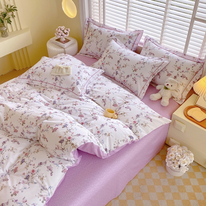 91家纺网 家纺一手货源 找家纺 星期三  2025年4月新款铂金全棉纯棉13372四件套 加微信有会员价 小雨录-紫