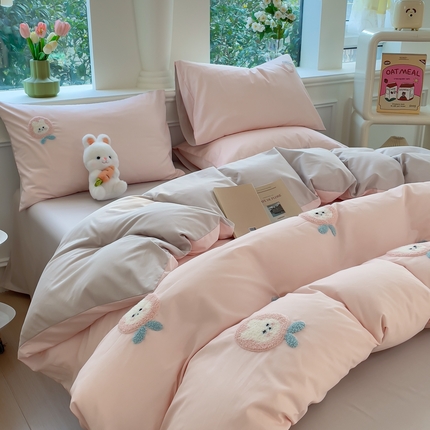 91家纺网 家纺一手货源 找家纺 （总）锦觅家纺  2025新款奶油小清新毛巾绣全棉纯棉四件套-风格一（专版散花必须控价）