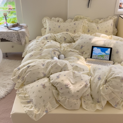 91家纺网 家纺一手货源 找家纺 （总）希丞家居 2025新款云感提花双层纱花边四件套