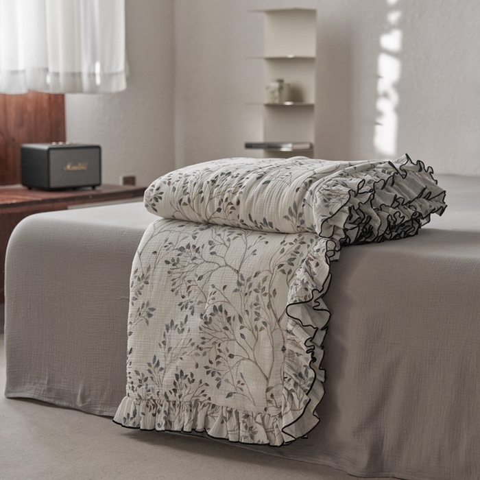 91家纺网 家纺一手货源 找家纺 安莱生活2025新款A类全棉双层皱皱纱夏凉被 夏被  常青藤