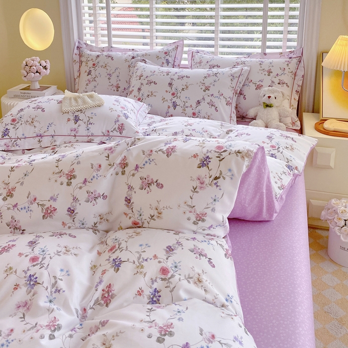 91家纺网 家纺一手货源 找家纺 星期三  2025年4月新款铂金全棉纯棉13372四件套 加微信有会员价 小雨录-紫