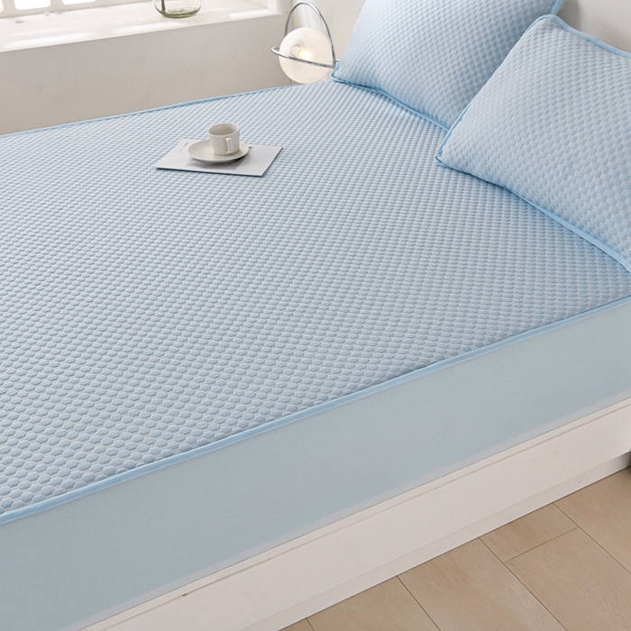 91家纺网 家纺一手货源 找家纺 梦之星 2025新款凉豆豆凉席三件套 纯色床笠款-蓝