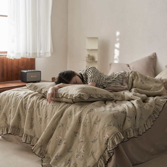 91家纺网 家纺一手货源 找家纺 安莱生活2025新款A类全棉双层皱皱纱夏凉被 夏被 织麦-咖