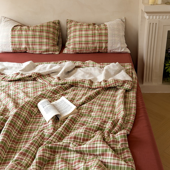 91家纺网 家纺一手货源 找家纺 曼町家居 2025春夏新款全棉纯棉双层纱法式镂空立体大花边夏被夏凉被空调被四件套 洛可可恋