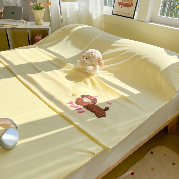 91家纺网 家纺一手货源 找家纺 柒星睡袋 2025新款款40支全棉纯色毛巾绣可拆分隔脏睡袋 帕皮狗 月光黄