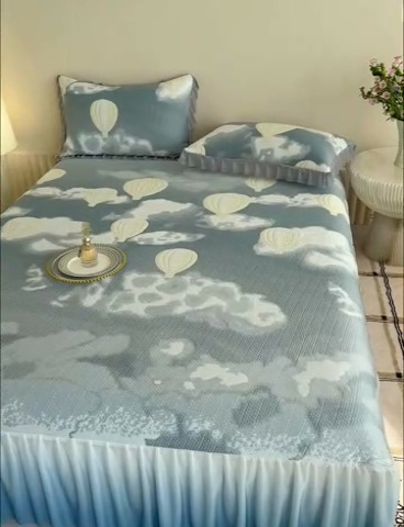 91家纺网 家纺一手货源 找家纺 冬然家纺 2025新款冰豆豆席子凉席床裙款 梦幻气球-灰