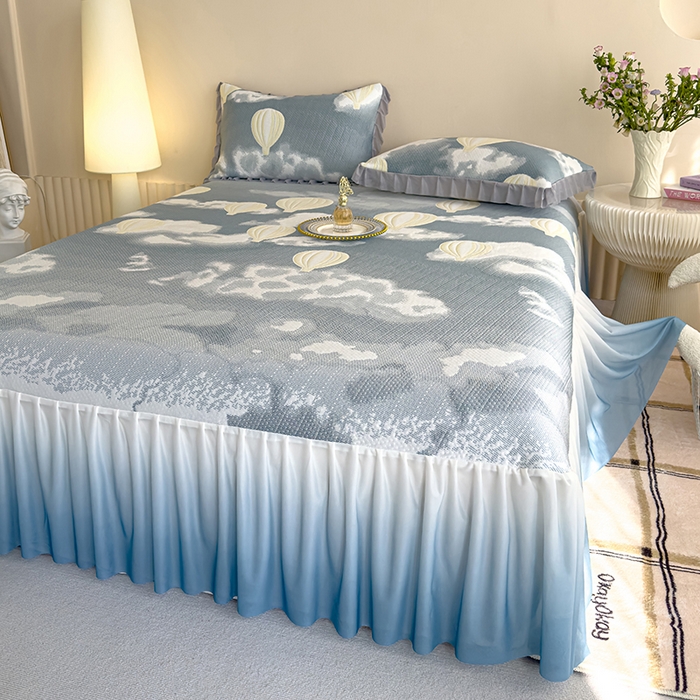 91家纺网 家纺一手货源 找家纺 冬然家纺 2025新款冰豆豆席子凉席床裙款 梦幻气球-灰