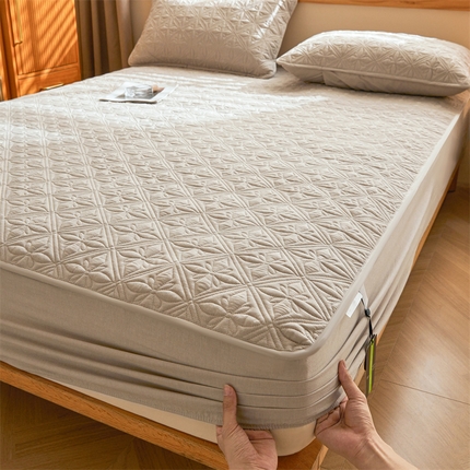 3C 2025全棉蚕丝蛋白夹棉床笠 天星花-浅卡其