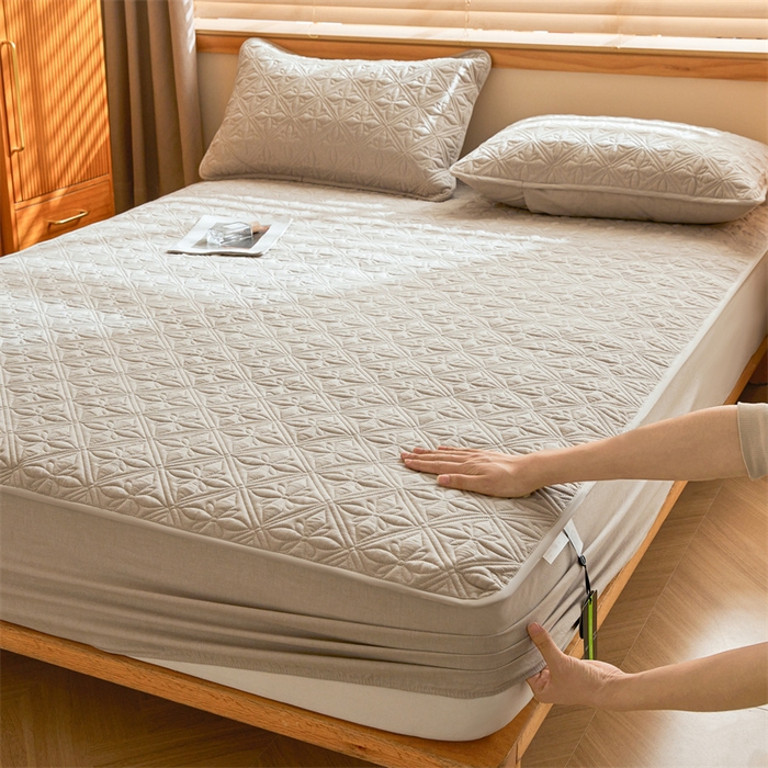 91家纺网 家纺一手货源 找家纺 3C 2025全棉蚕丝蛋白夹棉床笠 天星花-浅卡其