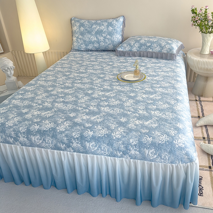 91家纺网 家纺一手货源 找家纺 冬然家纺 2025新款冰豆豆席子凉席床裙款 梦幻玫瑰-兰