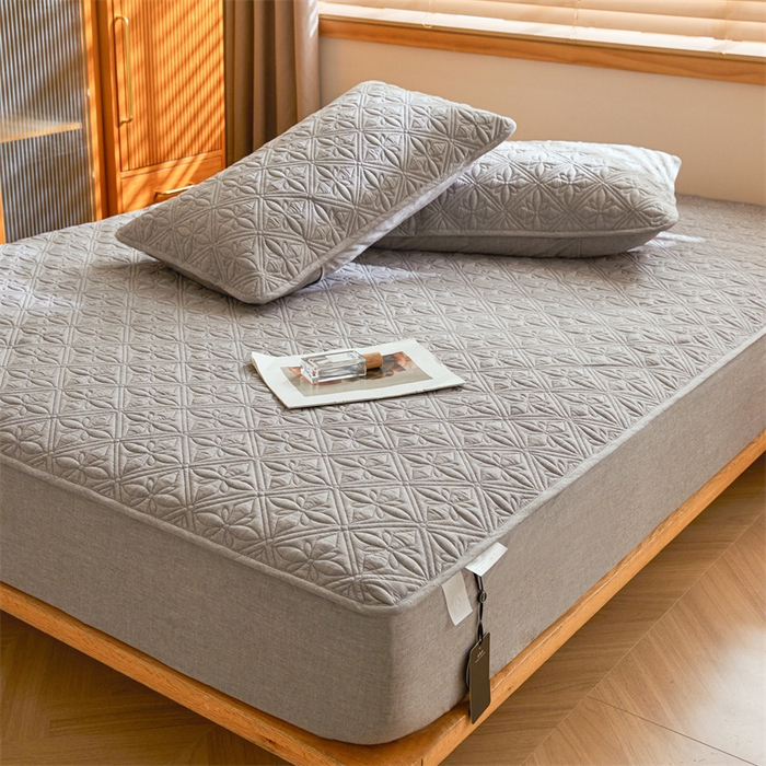 91家纺网 家纺一手货源 找家纺 3C 2025全棉蚕丝蛋白夹棉床笠 天星花-星辰灰