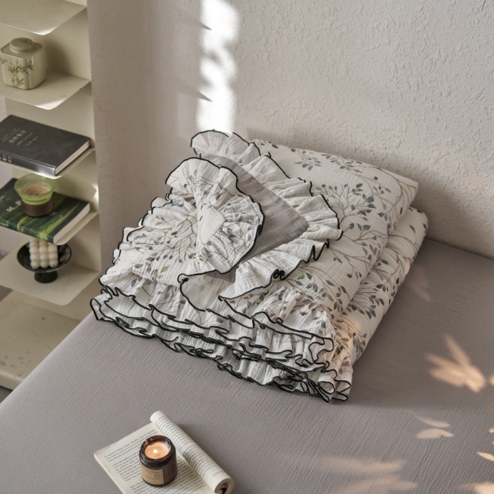 91家纺网 家纺一手货源 找家纺 安莱生活2025新款A类全棉双层皱皱纱夏凉被 夏被  常青藤