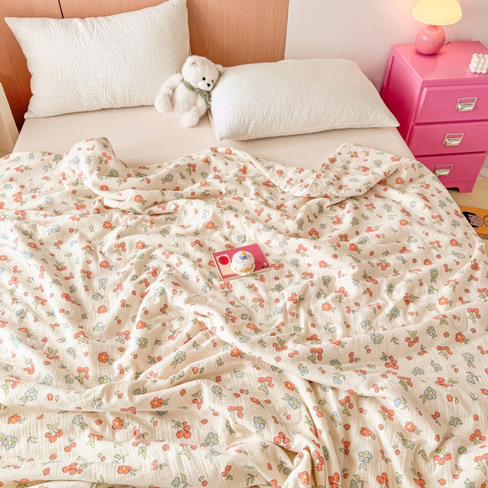 91家纺网 家纺一手货源 找家纺 薇玛仕 2025新款A类全棉双层皱皱纱印花款大豆夏凉被空调被儿童被被子被芯 果乐花园