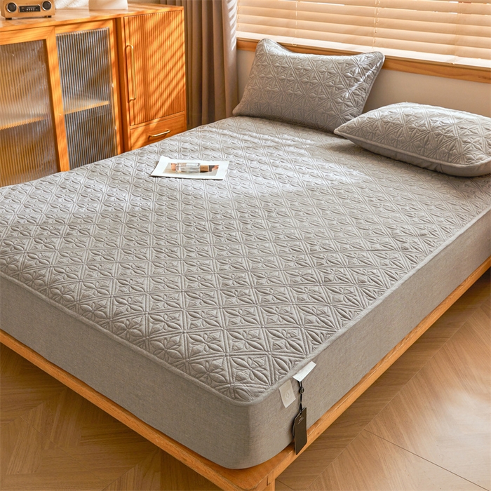 91家纺网 家纺一手货源 找家纺 3C 2025全棉蚕丝蛋白夹棉床笠 天星花-星辰灰