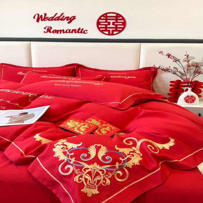 91家纺网 家纺一手货源 找家纺 花愿（原花纪） 水洗棉刺绣婚庆四件套 禧悦