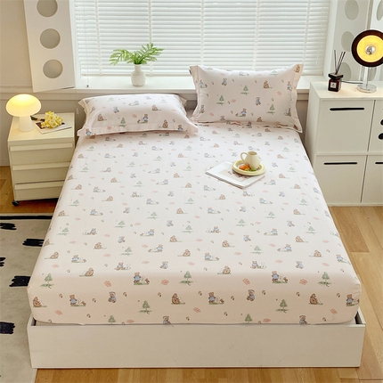 91家纺网 家纺一手货源 找家纺 凯磊2025新款老粗布印花单品床笠床笠单件 小熊漫居