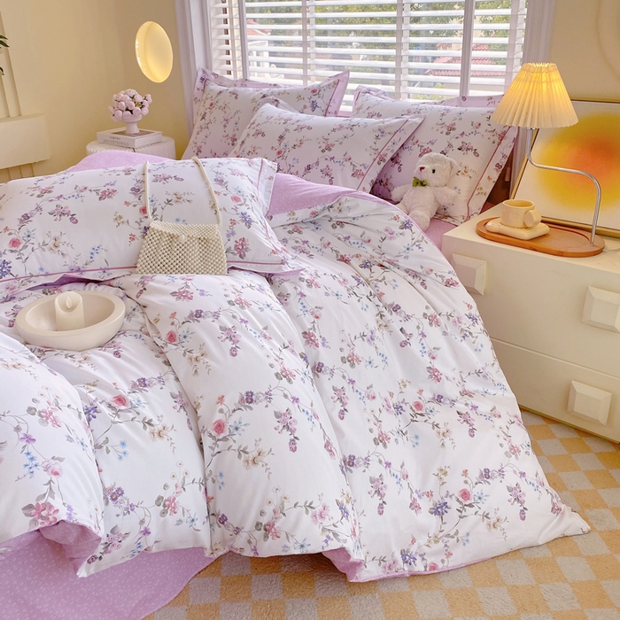 91家纺网 家纺一手货源 找家纺 星期三  2025年4月新款铂金全棉纯棉13372四件套 加微信有会员价 小雨录-紫