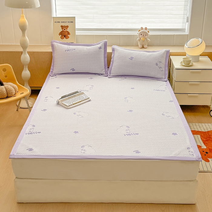 91家纺网 家纺一手货源 找家纺 绣女坊 2025新款冰豆豆提花凉席三件套 卡皮巴拉紫