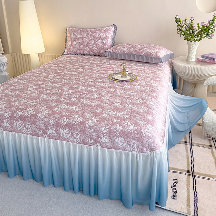 91家纺网 家纺一手货源 找家纺 冬然家纺 2025新款冰豆豆席子凉席床裙款 梦幻玫瑰-粉