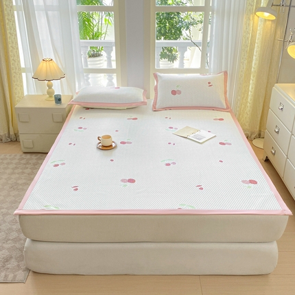 91家纺网 家纺一手货源 找家纺 鑫顺欣 2025新款A类凉感冰豆豆床单凉席 樱桃