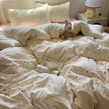 韩都家居  2025春夏新款蕾丝花边云感双层纱四件套 彩色小点